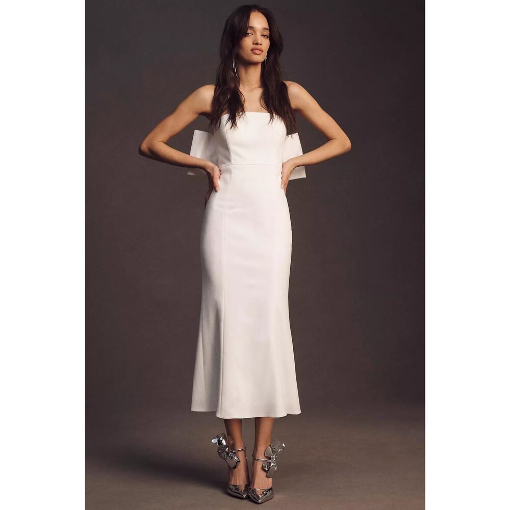 NWT Anthropologie BHLDN Suzanne Stretch Crepe Back-Bow Midi Dress MEDIUM White